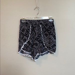 High Waisted Elastic Black & White Flowy Shorts